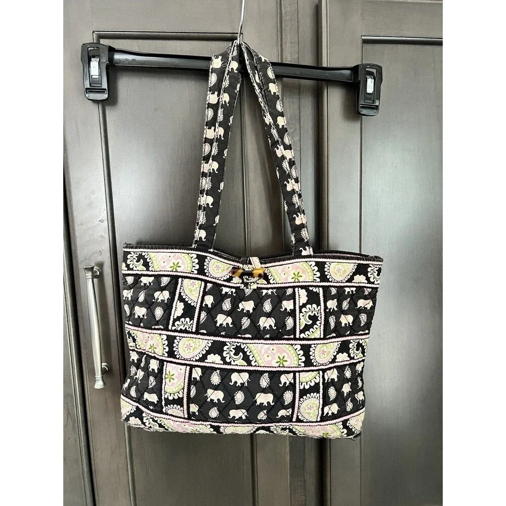 Vera Bradley Vintage Pink Elephants Toggle Tote Bag Small Travel Purse